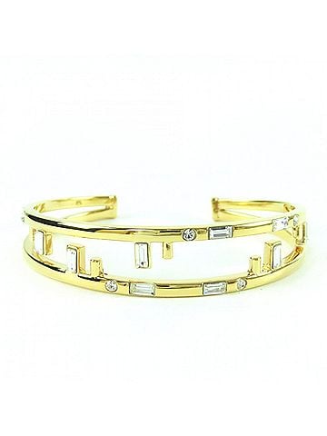 Fendi FENDI First FF motif rhinestone bangle bracelet, size M, gold, with box, made in Italy, women's. (view 1)
