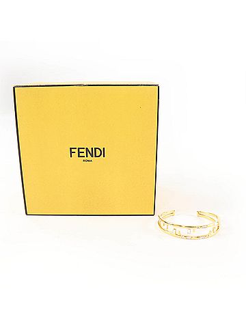 Fendi FENDI First FF motif rhinestone bangle bracelet, size M, gold, with box, made in Italy, women's. (view 2)