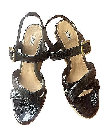 Ugg  Jackilyn Black Patent leather strappy open toe espadrille wedge sandals Wedges (view 1)
