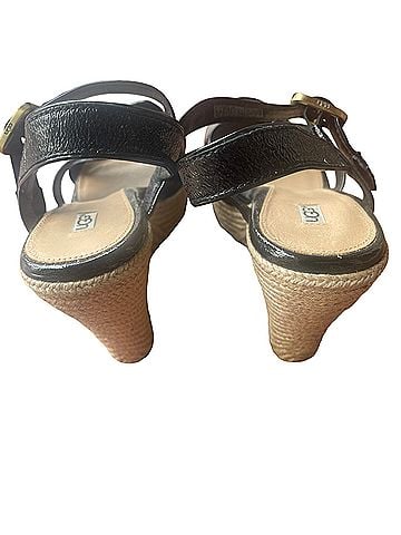 Ugg  Jackilyn Black Patent leather strappy open toe espadrille wedge sandals Wedges (view 2)