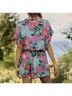 Jen's Pirate Booty 100% Viscose Floral Multi Color Pink Blue Romper Size L - photo 8