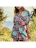 Jen's Pirate Booty 100% Viscose Floral Multi Color Pink Blue Romper Size L - photo 7