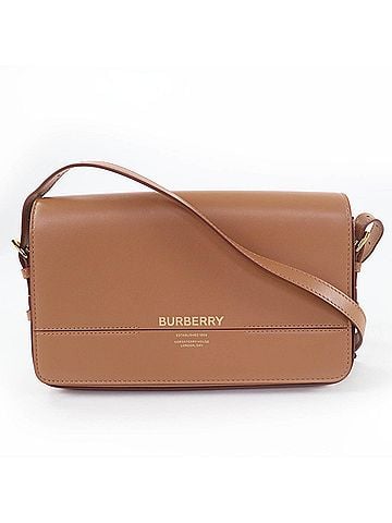 Burberry BURBERRY Grace logo leather shoulder bag, brown, with dust made in Italy, women's. (view 1)
