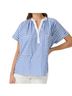 Harshman 100% Cotton Stripes Blue White Short Sleeve Button-Down Shirt Size M - photo 1