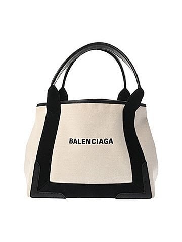 Balenciaga BALENCIAGA Navy Cabas S White Black 339933 Women's Canvas Leather Handbag AB Rank Used Ginzo (view 1)