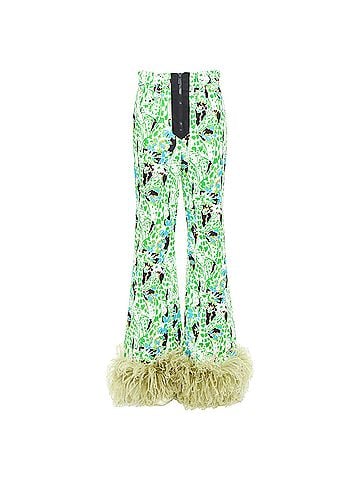 Miu Miu MIU MIU 2018 Runway green multi giraffe print feather hem flared pants IT40 S (view 1)