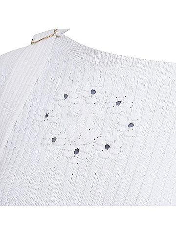 Chanel CHANEL white ribbed cotton knit CC logo buckle sash sweater FR36 S (view 2)
