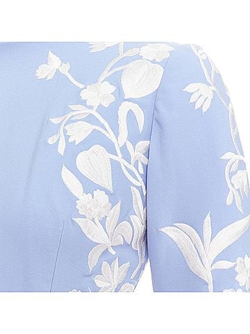Oscar De La Renta OSCAR DE LA RENTA 2019 blue white virgin wool floral embroidered dress US4 M (view 2)