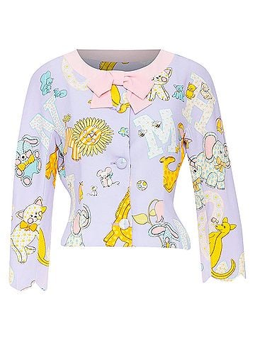 Moschino MOSCHINO COUTURE! 2022 Runway Calico Animals purple pink bow crop jacket IT40 S (view 1)
