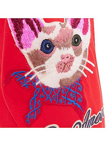 Gucci GUCCI L'Aveugle Par Amour red cat embroidered short sleeve t-shirt S (view 2)