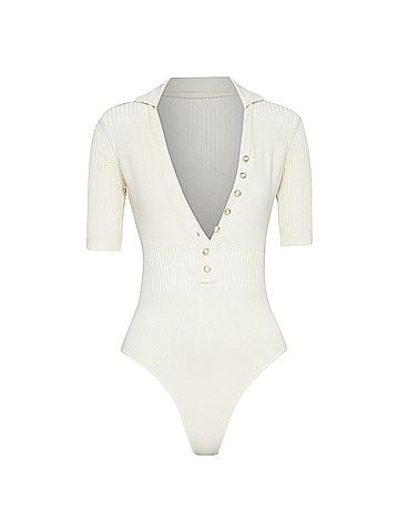 Jacquemus JACQUEMUS Le Body Yauco ivory viscose blend ribbed knit polo bodysuit top FR36 S (view 1)