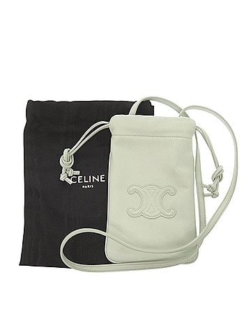 Céline Excellent condition Celine Triomphe drawstring phone pouch, leather, light green shoulder bag, green, 1701CELINE (view 2)