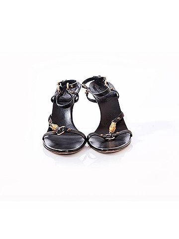 Gucci Gucci, black leather sandals with bamboo. (view 2)