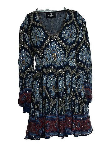 ETRO Etro, balloon sleeve silk jacquard minidress in blue (view 1)