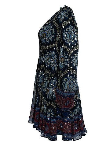 ETRO Etro, balloon sleeve silk jacquard minidress in blue (view 2)