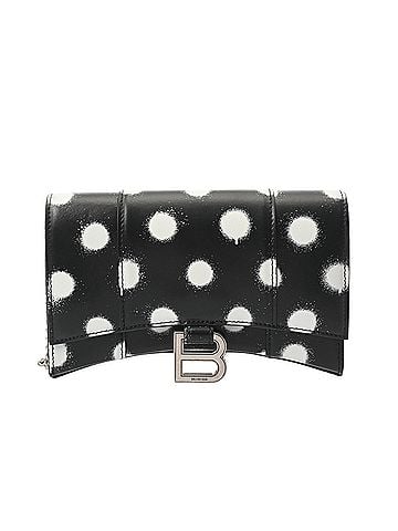 Balenciaga BALENCIAGA Hourglass Wallet/Chain Wallet, Black/White, 656050, Women's Leather Shoulder Bag, A Rank, Used, Ginzo (view 1)