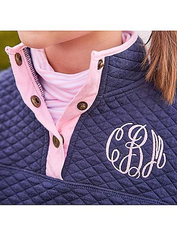 Little English Girl's Classic Quilted Pullover (view 2)