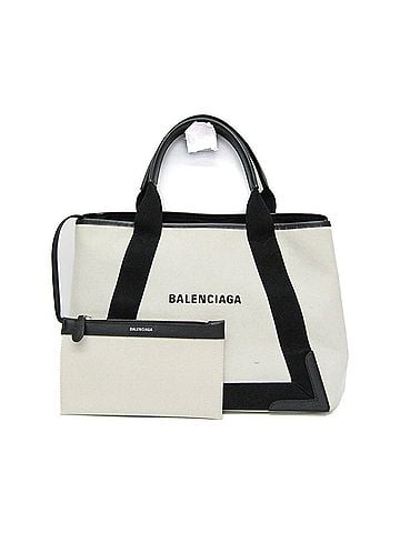 Balenciaga Balenciaga NAVY CABAS M 581292 Women's Leather,Canvas Tote Bag Black,Off-white (view 1)