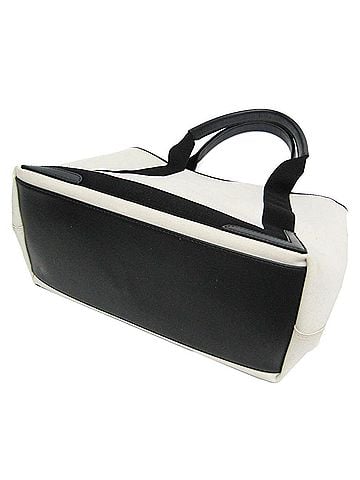 Balenciaga Balenciaga NAVY CABAS M 581292 Women's Leather,Canvas Tote Bag Black,Off-white (view 2)