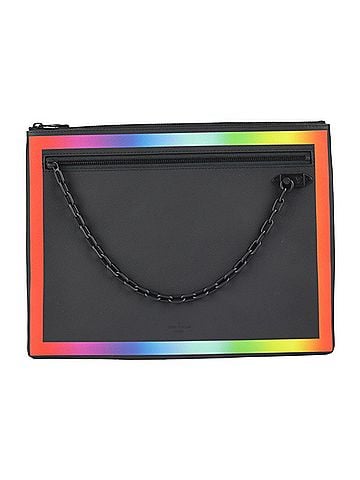 Louis Vuitton LOUIS VUITTON Louis Vuitton Pochette A4 Taiga Rainbow Clutch Bag M30347 Black 2019AW Limited Virgil Abloh Chain (view 1)
