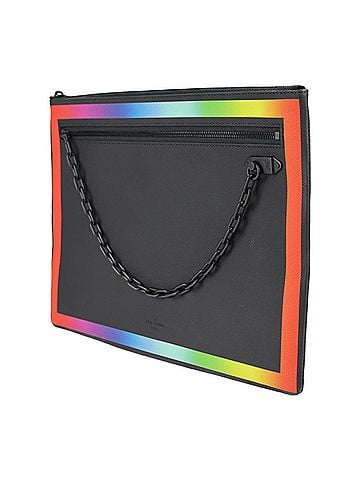 Louis Vuitton LOUIS VUITTON Louis Vuitton Pochette A4 Taiga Rainbow Clutch Bag M30347 Black 2019AW Limited Virgil Abloh Chain (view 2)