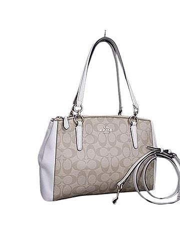 Coach COACH Tote Bag Small Christy Carriole F58291 Beige x Ivory Leather Women's Signature Crossbody (view 1)