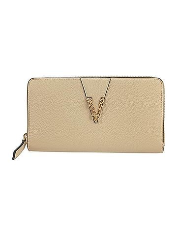 Versace VERSACE Versace Wallet Virtus Round Long 1006263 Beige Leather Women's Letter V (view 1)