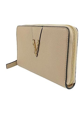 Versace VERSACE Versace Wallet Virtus Round Long 1006263 Beige Leather Women's Letter V (view 2)