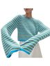 Figue Stripes Blue Green Tan White Pullover Sweater Size L - photo 1