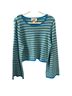 Figue Stripes Blue Green Tan White Pullover Sweater Size L - photo 2