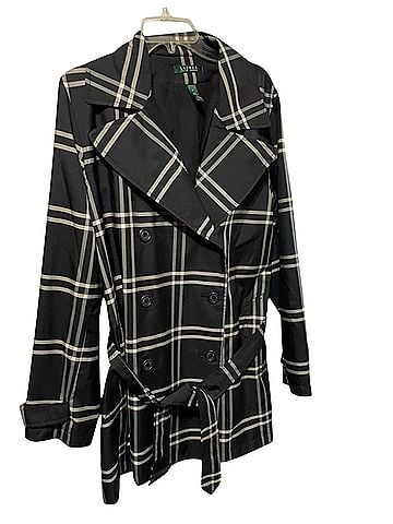 Lauren by Ralph Lauren lightweight black ivory plaid trench Trenchcoat (view 1)