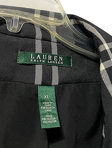 Lauren by Ralph Lauren lightweight black ivory plaid trench Trenchcoat (view 2)