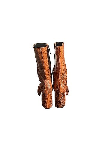 Anthropologie Feners Orange Snakeskin Chunky Mid Calf Boots (view 2)
