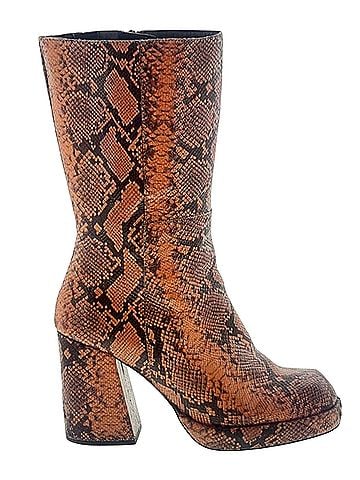 Anthropologie Feners Orange Snakeskin Chunky Mid Calf Boots (view 1)