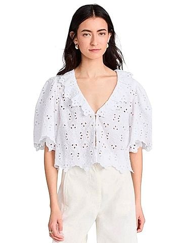 Rhode Dora Top White Chelsea Eyelet Short Sleeve Blouse (view 1)