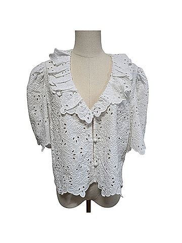 Rhode Dora Top White Chelsea Eyelet Short Sleeve Blouse (view 1)