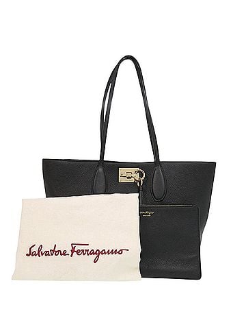 Salvatore Ferragamo Salvatore Ferragamo Gancini Leather Black Tote Bag 0302 (view 2)