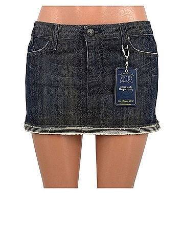 Rock & Republic RARE Vintage 07’ NWT Rock & Republic Embroidered Skull Rhinestones Denim Mini Skirt | Edgy, McBling Denim Skirt (view 1)