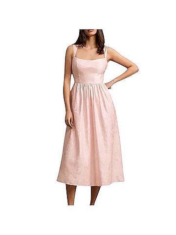 BHLDN Poppy Square Neck Satin Jacquard Midi Dress Cocktail Dress (view 1)