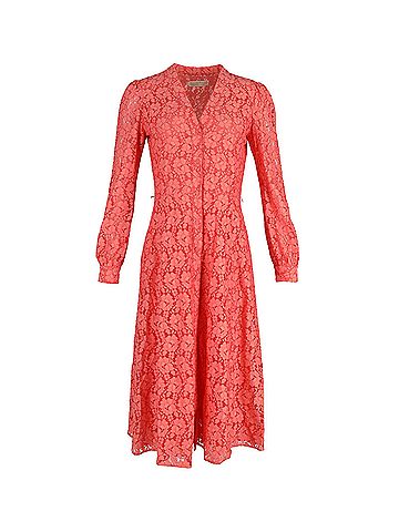 Michael Kors Michael Michael Kors Long Sleeve Midi Dress in Coral Cotton Lace (view 1)