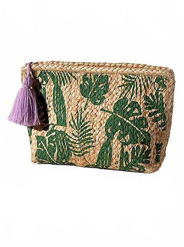 Shiraleah Women's Allegra Tropical Zip Cosmetic Pouch in Green/Tan (view 1)