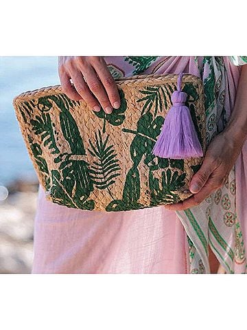 Shiraleah Women's Allegra Tropical Zip Cosmetic Pouch in Green/Tan (view 2)