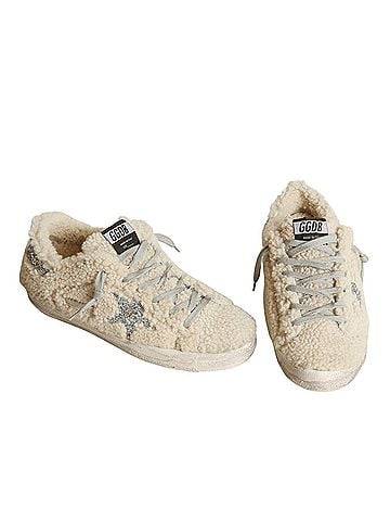 Golden Goose Women's Super Star Shearling Sneakers in Beige/Silver (view 2)