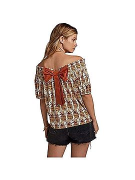 Anthropologie Pineapple Bow Off The Shoulder Top Short Sleeve T-Shirt (view 1)