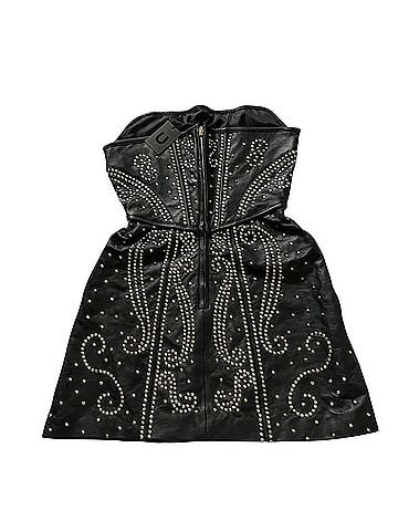 Understated Leather Tailored Leather Mini Cocktail Dress (view 2)