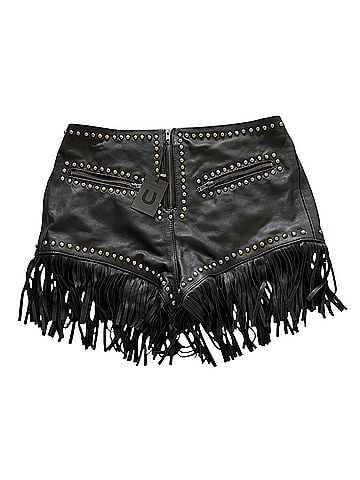 Understated Leather Studded Fringe High Waisted Leather Shorts (view 1)