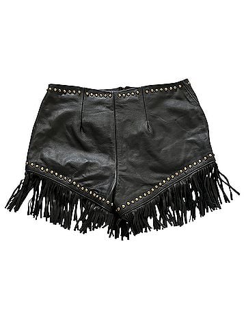 Understated Leather Studded Fringe High Waisted Leather Shorts (view 2)