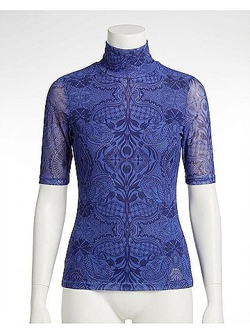 Johnny Was Mesh Elbow Sleeve Mock Neck Top (view 1)