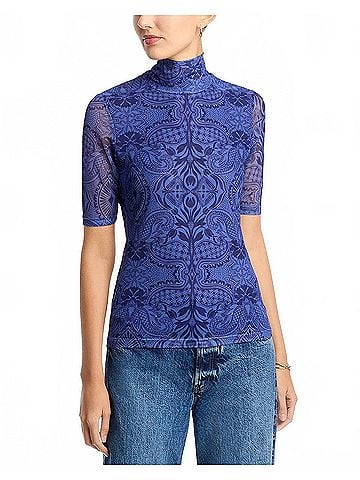 Johnny Was Mesh Elbow Sleeve Mock Neck Top (view 2)