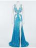 Jovani Print Blue High Slit Sequin Gown Size 2 - photo 1